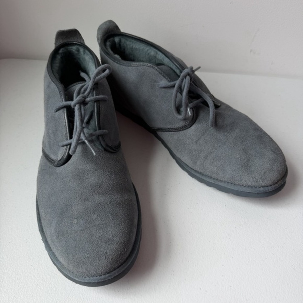 UGG Blue/Gray Suede Lace Up Neumel Chukka Boots Sheepskin Sherpa Lined Mens Sz15